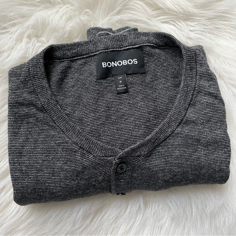 New Bonobos Cotton Henley Sweater Slim Medium Gray
